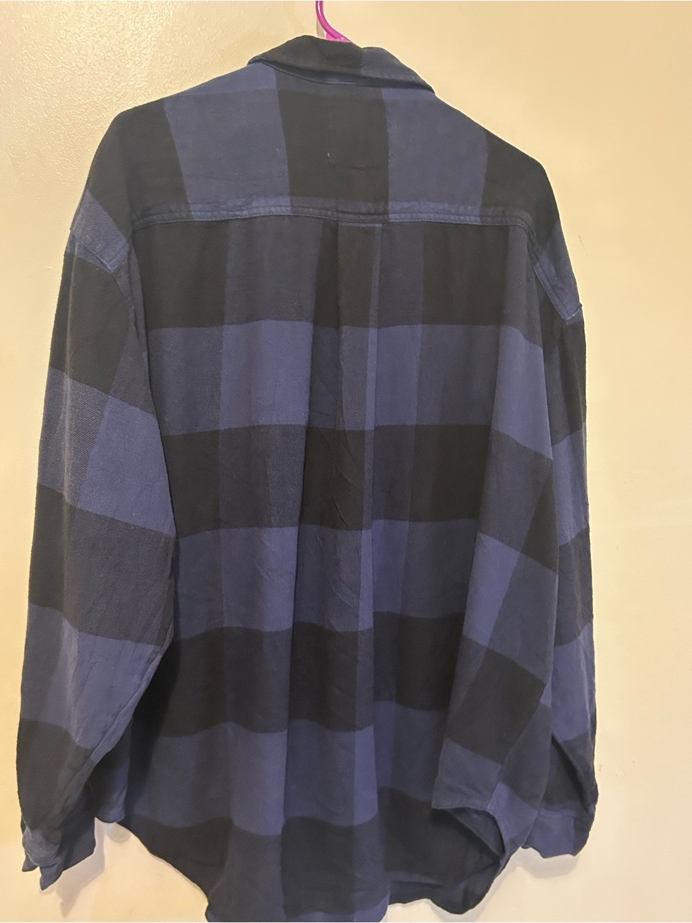 NWOT aerie Navy and Black Oversized Flannel Shirt Sz L. Plaid Button-Down - Picture 9 of 10